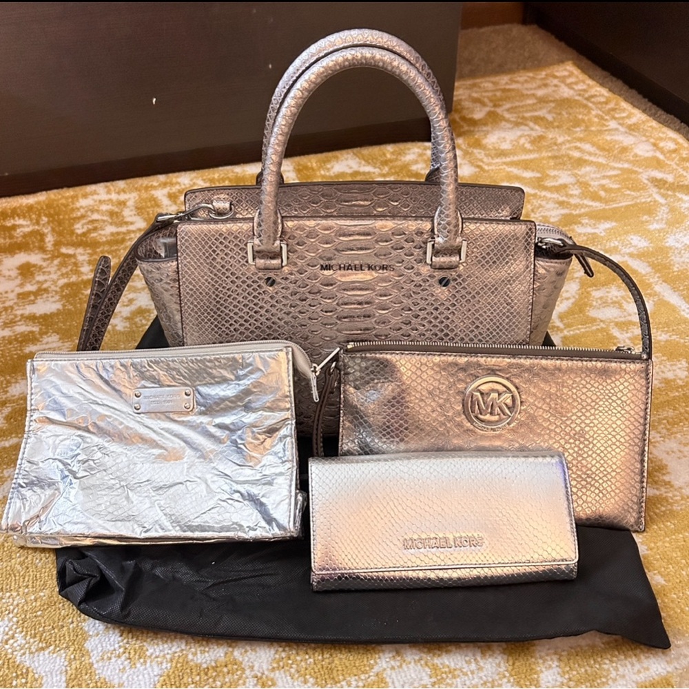Michael Kors silver python/snake embossed bundle